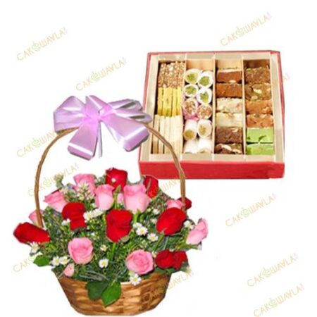 Mix Rose Basket With Mix Sweet