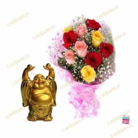 Mixed Roses With Laughing Buddha