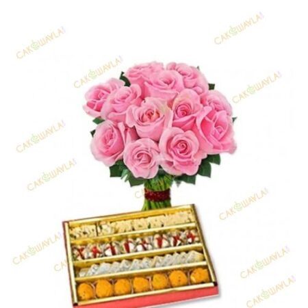 Pink Roses with Assorted Sweets