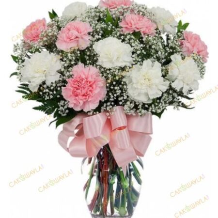 Pink and white carnations vase