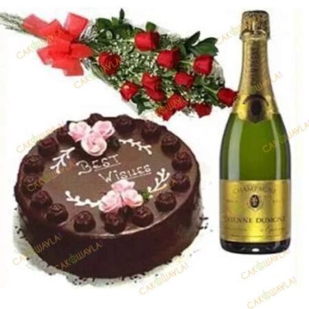 Red Roses with Cake n Champagne