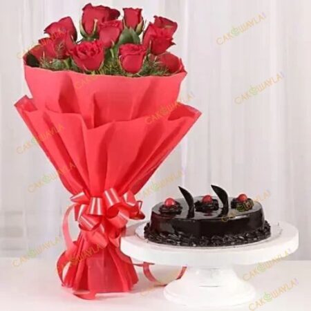 Red Roses with Cake Standard