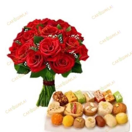 Red Roses with Mixed Sweets