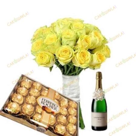 Yellow Roses with Chocolates n Champagne