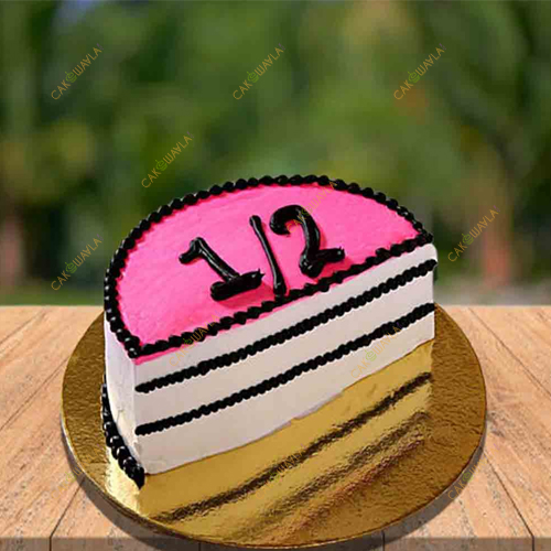 pink & white Half Designed Cake